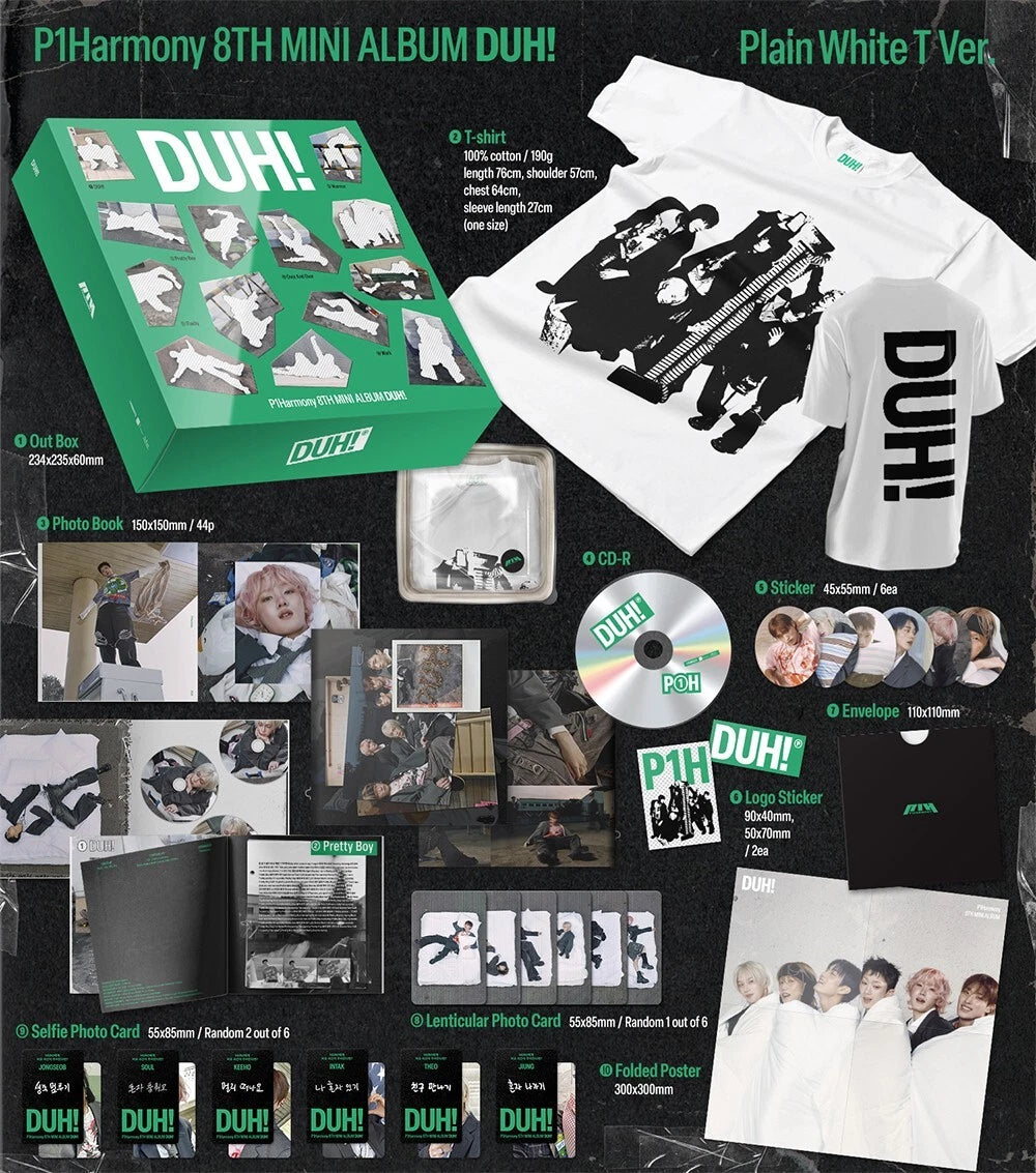 P1HARMONY - DUH! (8th Mini Album) LIMITED Edition PLAIN WHITE T