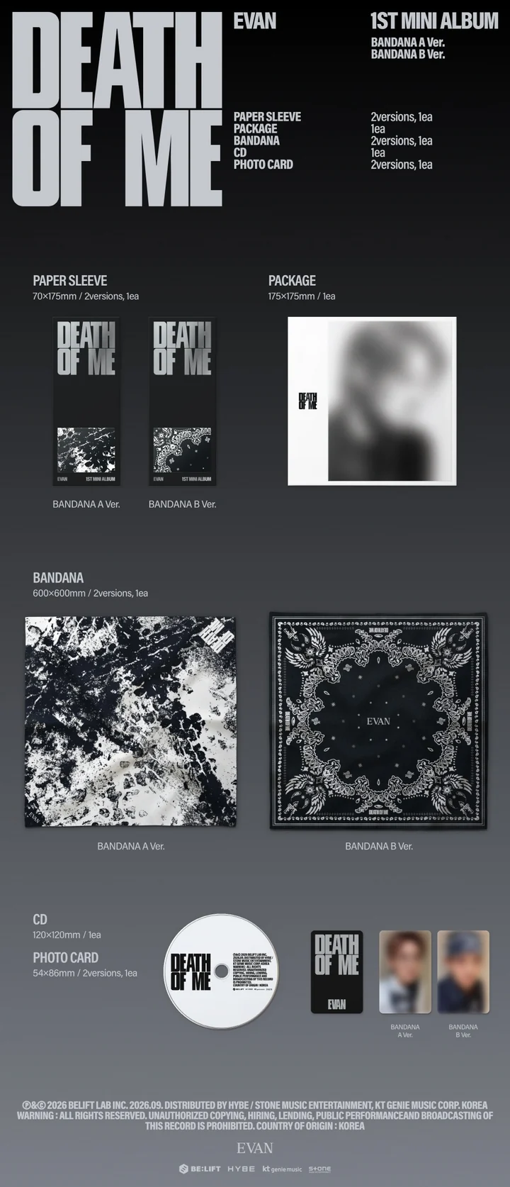 [PRE-VENTA] EVAN - DEATH OF ME (1st Mini Album) BANDANA Version